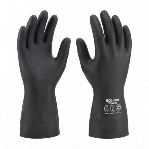 GOL-SIV Black Neoprene Chemical Gloves, 26 Mil Work Gloves, XL, 6 Pairs