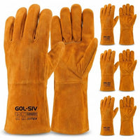 GOL-SIV 3 Pairs Welding Gloves for Men, Premium Top Grain Cowhide Leather, Kevlar Stitched Heat Resistant Work Gloves for MIG/Stick Welder, Reinforced Fingers