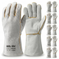 GOL-SIV 5 Pairs Professional Welding Gloves for Men, Extreme Heat Resistant Split Cowhide Leather, Kevlar Stitched Long Cuff Work Gloves for Metal Fabrication, Heavy Duty Grinding & Welding