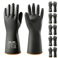 GOL-SIV Industrial Chemical Resistant Work Gloves, 14 Inch Heavy Duty Black Latex PPE, Waterproof Acid/Alkali Proof with Non-Slip Grip for Janitorial & Cement Mixing, 2 Pairs