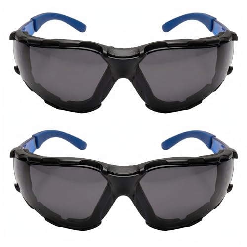 GOL-SIV Foam Lined Safety Glasses, Anti-Fog Smoke Tinted Lenses, Vented Dust Proof Goggles for Work, Construction and Motorcycle, ANSI Z87.1, 2 Pack
