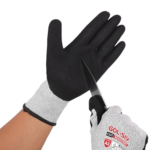GOL-SIV ANSI A3 Cut Resistant Gloves, Double-Layer Nitrile-Coated Safety Gloves For Automotive Repair, Heavy Machinery Processing, Logistics Handling, Woodworking, Durable, Machine Washable, L