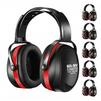 GOL-SIV SNR 34dB Noise Reduction Safety Earmuffs 6 Pack Bulk, Heavy Duty Ear Protection for Industrial Workers, Manufacturing & Shooting, Black & Red