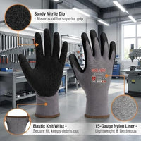 GOL-SIV Micro-Foam Nitrile Work Gloves, 15-Gauge Seamless Knit, Sandy Grip for Mechanics & Assembly,High Dexterity, Oil Resistant, Breathable Open Back Hand Protection(M, 3 pairs)