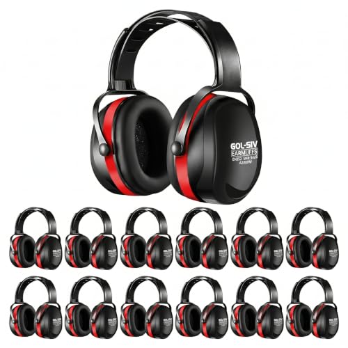 GOL-SIV SNR 34dB Noise Reduction Earmuffs 12 Pack, Commercial Grade Ear Protection for Industrial Plant, Factory & Range, Black & Red