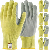 GOL-SIV 5 Pairs Work Gloves Men Medium, 7-Gauge Aramid Knit with Cowhide Leather Palm, Heavy Duty Cut Resistant Safety Gloves for Metal Fabrication, Glass Handling, Construction & Workshop
