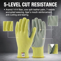 GOL-SIV 2 Pairs Heavy Duty Work Gloves Men Large, 7-Gauge Aramid Knit with Cowhide Leather Palm, Cut Resistant Gloves for Metal Fabrication, Masonry, Construction & Woodworking