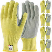 GOL-SIV 5 Pairs Heavy Duty Work Gloves Men Large, 7-Gauge Aramid Knit with Cowhide Leather Palm, Cut Resistant Safety Gloves for Metal Fabrication, Masonry, Construction & Lumberjack