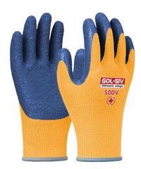 GOL-SIV Electrical Insulated Gloves, 500V High Voltage Resistance Electrician Safety Gloves, Rubber Non Slip Work Gloves (500V|Poly-Cotton Insulated, Large)