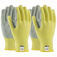 GOL-SIV 2 Pairs Work Gloves Men Medium, 7-Gauge Aramid Knit with Cowhide Leather Palm, Heavy Duty Cut Resistant Safety Gloves for Glass Handling, Metal Fabrication, Construction & Woodworking