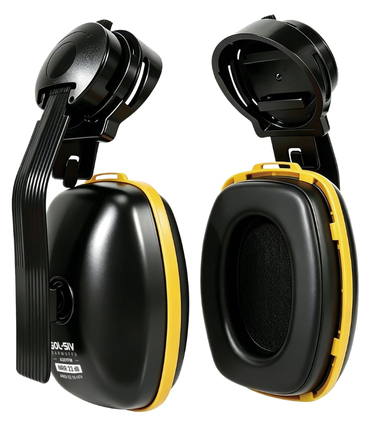 GOL-SIV Hard Hat Ear Muffs, 32dB NRR, Cap-Mounted, Black/Yellow