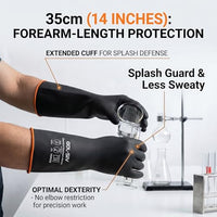 GOL-SIV Chemical Resistant Gloves, Heavy Duty Latex Work Gloves - Waterproof, Resist Acid, Oil, Alkali - Industrial Rubber Dishwashing Gloves for Masonry & Car Detailing, 14in, 6 Pairs