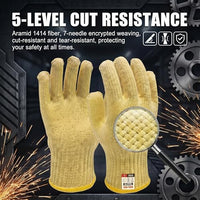 GOL-SIV 5 Pairs Cut Resistant Work Gloves, 7-Gauge Heavy Duty Aramid Fiber, Heat & Cut Protection for Men, Large Hands, Ideal for Metal Glass Handling, Woodworking & Industrial Builders, L