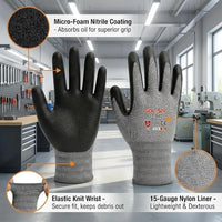 GOL-SIV 15-Gauge Micro-Foam Nitrile Work Gloves for Men and Women, Precision Assembly Utility Gloves, Breathable Snug Fit, Oil Resistant Grip, 3 Pairs, Size M
