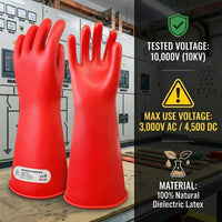 GOL-SIV Class 1 Insulated Electrician Gloves, ASTM D120, 7500V, Red, 1 Pair