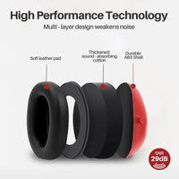 GOL-SIV SNR 29dB Noise Reduction Earmuffs,Sound Proof Ear Protection,For Construction and Loud Workplace,Red