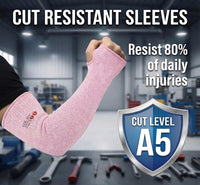 GOL-SIV Cut Resistant Arm Sleeves, Safety Protective Arm Guards with Thumb Holes for Work, Mechanics, Glass Handling, Anti-Slash Protectors for Thin Skin (2 Pairs,Pink, 17.7 In)