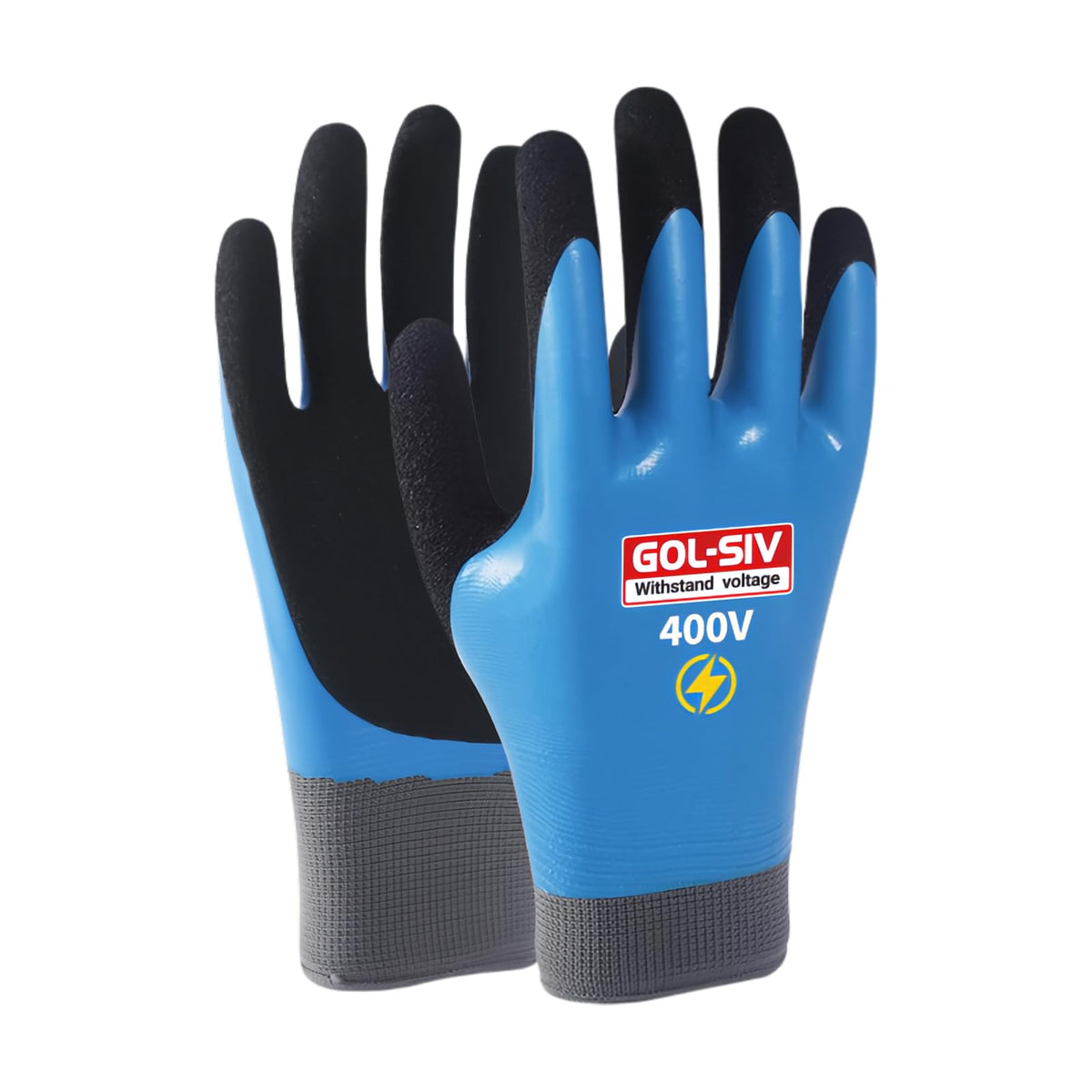 GOL-SIV 400V Insulated Electrician Gloves, Rubber Non-Slip, Blue, Large