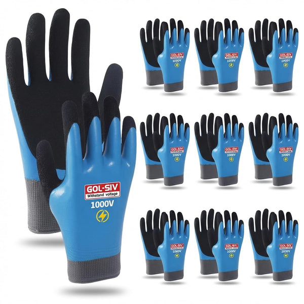 GOL-SIV Industrial Insulated Gloves 1000V Rated, Lightweight Non-Conductive Safety Gloves For Electrician, 1000V|Double Insulated, 10pcs-Large.