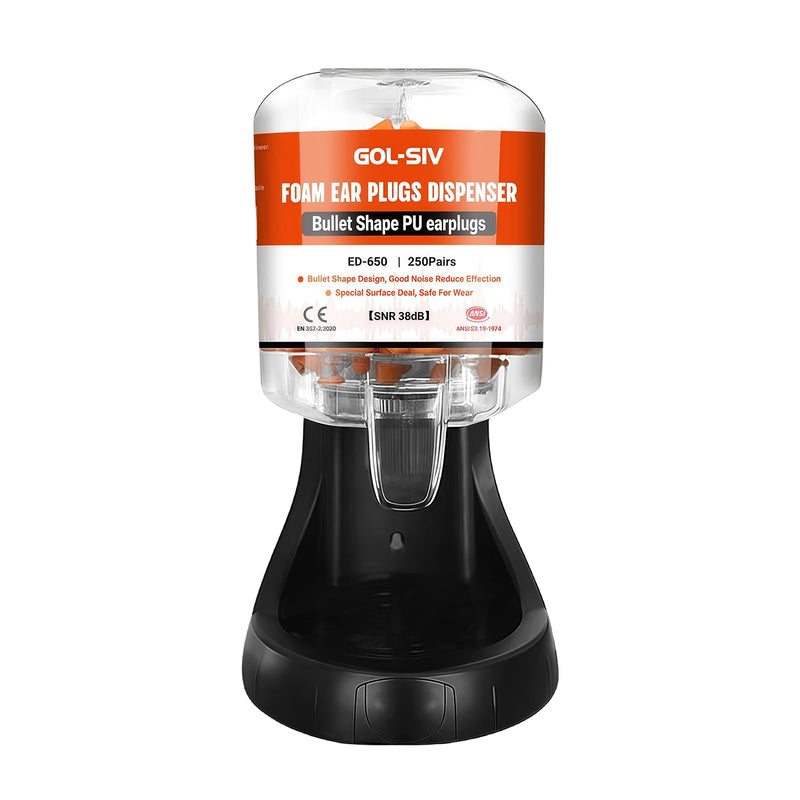 GOL-SIV Earplug Dispenser, 500 Pcs, NRR 33dB, Wall Mount, Orange