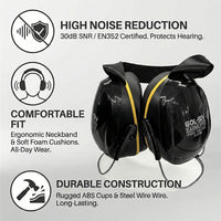 GOL-SIV Neckband Ear Muffs, SNR 30dB Hearing Protection, Black