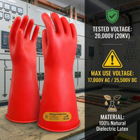 GOL-SIV Class 2 Insulated Electrician Gloves, ASTM D120, 17000V, 1 Pair
