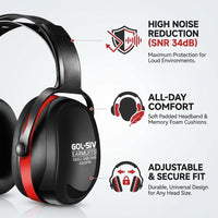 GOL-SIV SNR 34dB Noise Reduction Earmuffs 3 Pack, Soundproof Ear Protection for Industrial Construction, Woodworking & Shooting Range, Black & Red