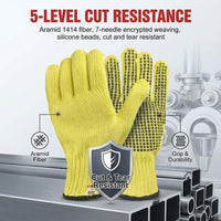 GOL-SIV Heat Cut Resistant Gloves, Aramid Leather Oven Gloves with Fingers, Thick Knit Grill Mitts, Silicone Beads, Medium