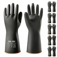 GOL-SIV Chemical Resistant Gloves, Heavy Duty Latex Work Gloves - Waterproof, Resist Acid, Oil, Alkali - Industrial Rubber Dishwashing Gloves for Masonry & Car Detailing, 14in, 6 Pairs