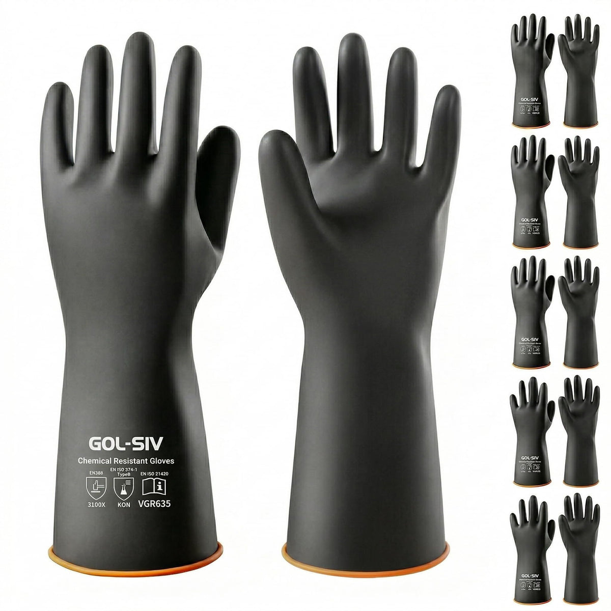 GOL-SIV 18 Inch Chemical Resistant Work Gloves 2 Pairs, Heavy Duty Latex Elbow Length Gauntlet, Waterproof Acid & Alkali Proof for Industrial Cleaning, Metal Plating & Pool Maintenance