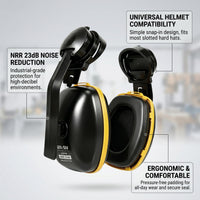GOL-SIV Hard Hat Ear Muffs, 32dB NRR, Cap-Mounted, Black/Yellow