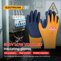 GOL-SIV Electrical Insulated Gloves, 500V High Voltage Resistance Electrician Safety Gloves, Rubber Non Slip Work Gloves (500V|Poly-Cotton Insulated, Large)