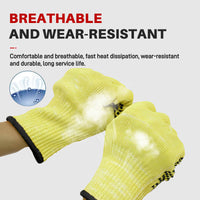 GOL-SIV Heat Cut Resistant Gloves, Aramid Leather Oven Gloves with Fingers, Thick Knit Grill Mitts, Silicone Beads, Medium