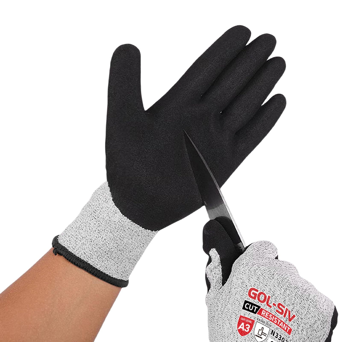 GOL-SIV ANSI A9 Cut Resistant Gloves,Cut Resistant Work Gloves,Cut Proof Gloves Nitrile Coated For Metal Fabrication,Woodworking, Construction,Touch Screen,Large