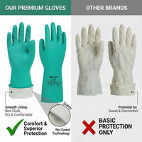 GOL-SIV Industrial Nitrile Chemical Gloves, Heavy Duty Solvent Resistant Green PPE Gauntlet, Cotton Lined with Non-Slip Grip for Chemical Handling, Painting & Furniture Refinishing, M, 3 Pairs