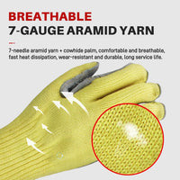 GOL-SIV 2 Pairs Heavy Duty Work Gloves Men Large, 7-Gauge Aramid Knit with Cowhide Leather Palm, Cut Resistant Gloves for Metal Fabrication, Masonry, Construction & Woodworking