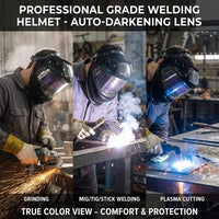GOL-SIV WHA100 Auto Darkening Welding Helmet-CE EN175 Certification-Solar&Battery Power-4 Sensors, 0.04ms Response Time-Optical Grade 1/1/1/2-True Color Wide View Screen-Shade 8-12 for SMAW, MIG, TIG, GTAW