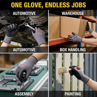 GOL-SIV 12 Pairs Sandy Nitrile Coated Work Gloves, Level 4 Abrasion Resistant, 15-Gauge Breathable Mechanic Gloves for Superior Grip, Warehouse & Construction (XL)