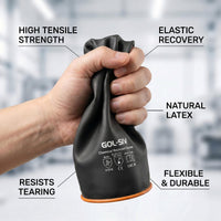 GOL-SIV Industrial Chemical Resistant Work Gloves, 14 Inch Heavy Duty Black Latex PPE, Waterproof Acid/Alkali Proof with Non-Slip Grip for Janitorial & Cement Mixing, 2 Pairs