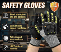 GOL-SIV Level 5 Cut Resistant Impact Protection Work Gloves, Nitrile Coated Heavy Duty Anti Vibration Gloves for Men and Women, Medium, 1 Pair