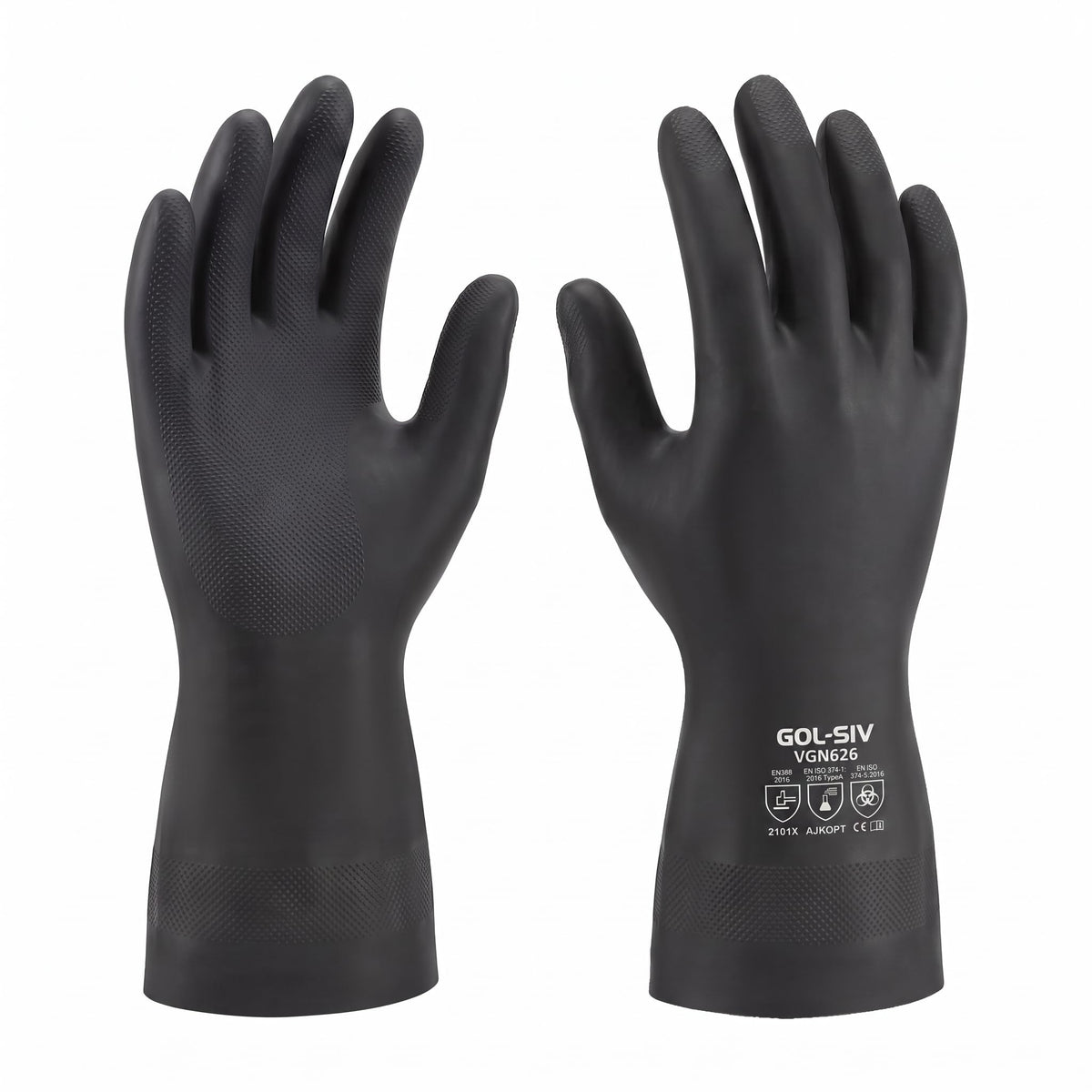 GOL-SIV Black Neoprene Chemical Gloves, 26 Mil Work Gloves, M, 2 Pairs