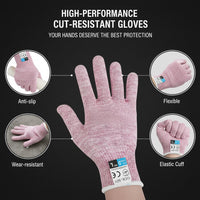GOL-SIV Level 5 Cut Resistant Gloves, Food Grade Garden Work Gloves, Dexterity Machine Washable Cut Proof Glove for Kitchen, Oyster Shucking, Meat Cutting, Wood Carving, Pink, Large