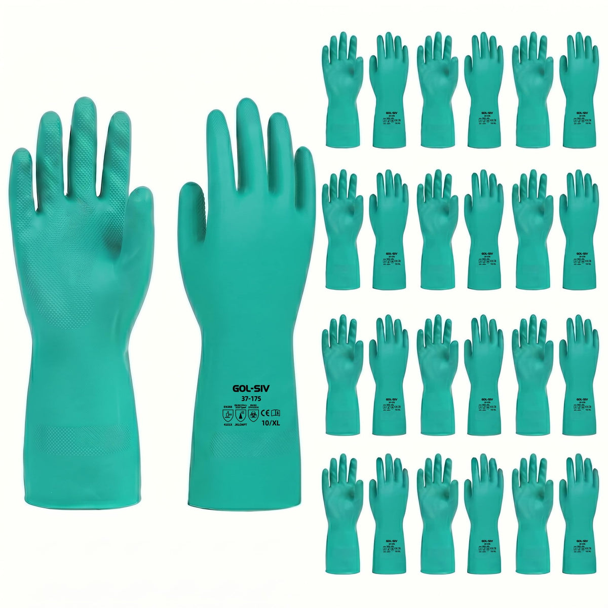 GOL-SIV 12 pairs Heavy Duty Nitrile Gloves For Men and Women, 18mil, EN374 Type A Chemical Resistant Gloves For Automotive And Painting, Puncture Resistant Work Gloves For Industrial Use, XL