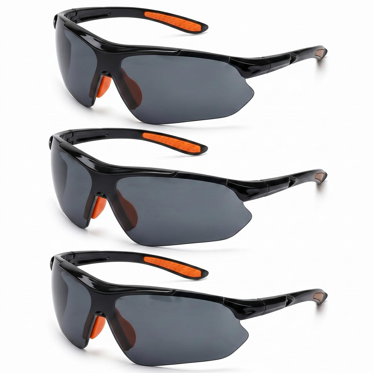 GOL-SIV 3 Pack Tinted Safety Glasses, Anti-Fog Safety Sunglasses for Men Women, ANSI Z87.1 Work Glasses with UV Protection & Non-Slip Nose Pad for Construction, Landscaping, Dark Lens