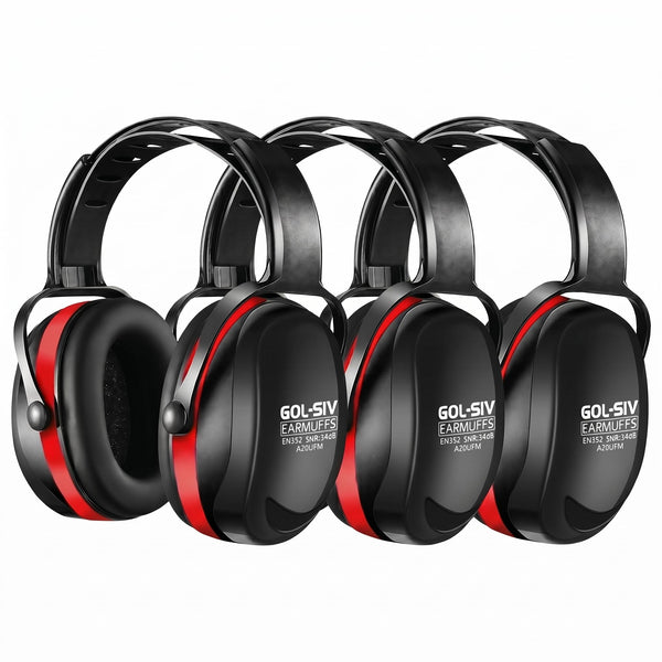 GOL-SIV SNR 34dB Noise Reduction Earmuffs 3 Pack, Soundproof Ear Protection for Industrial Construction, Woodworking & Shooting Range, Black & Red