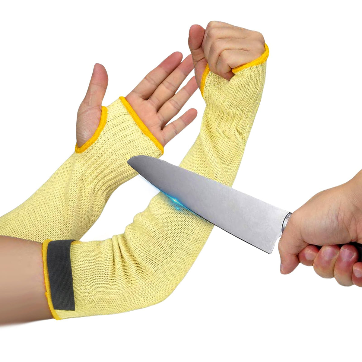 GOL-SIV Cut Resistant Sleeves With Thumb Hole,Thin Skin Arm Protection Sleeves And Bruising, Kevlar Sleeves,For Gardening, Welding, Kitchen,For Women, Men, Elderly(Yellow, 11.8 in)