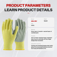 GOL-SIV Cut Resistant Gloves,Aramid Leather Oven Gloves with Fingers,Thick Knit Design- Grill Mitts for Men & Women(Aramid Leather, Small)
