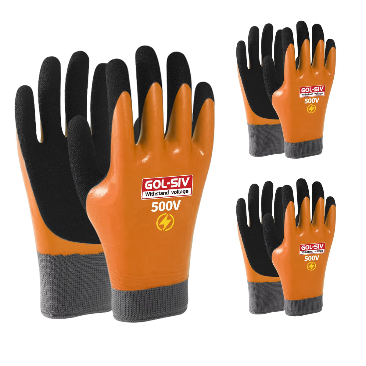 GOL-SIV 400V Electrical Gloves (3 Pairs, XL), Flame Retardant Low Voltage Insulated Gloves, High Grip Rubber Safety Work Gloves for EV, Solar, HVAC & Panel Maintenance