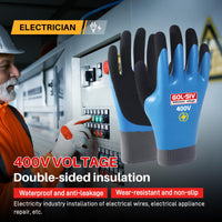 GOL-SIV 400V Insulated Electrician Gloves, Rubber Non-Slip, Blue, Large