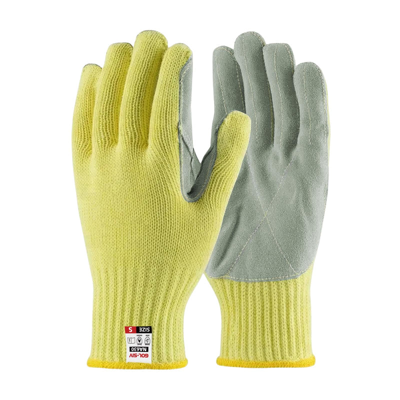 GOL-SIV Cut Resistant Gloves,Aramid Leather Oven Gloves with Fingers,Thick Knit Design- Grill Mitts for Men & Women(Aramid Leather, Small)